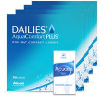 Halbjahrespaket Tageslinsen Dailies auqa 4 x 90 Linsen + 1 Fl. 15 ml Augentröpfchen / Augenpflege